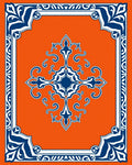 Vibrant Orange Navy Floral Medallion Rug