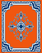 Vibrant Orange Navy Floral Medallion Rug