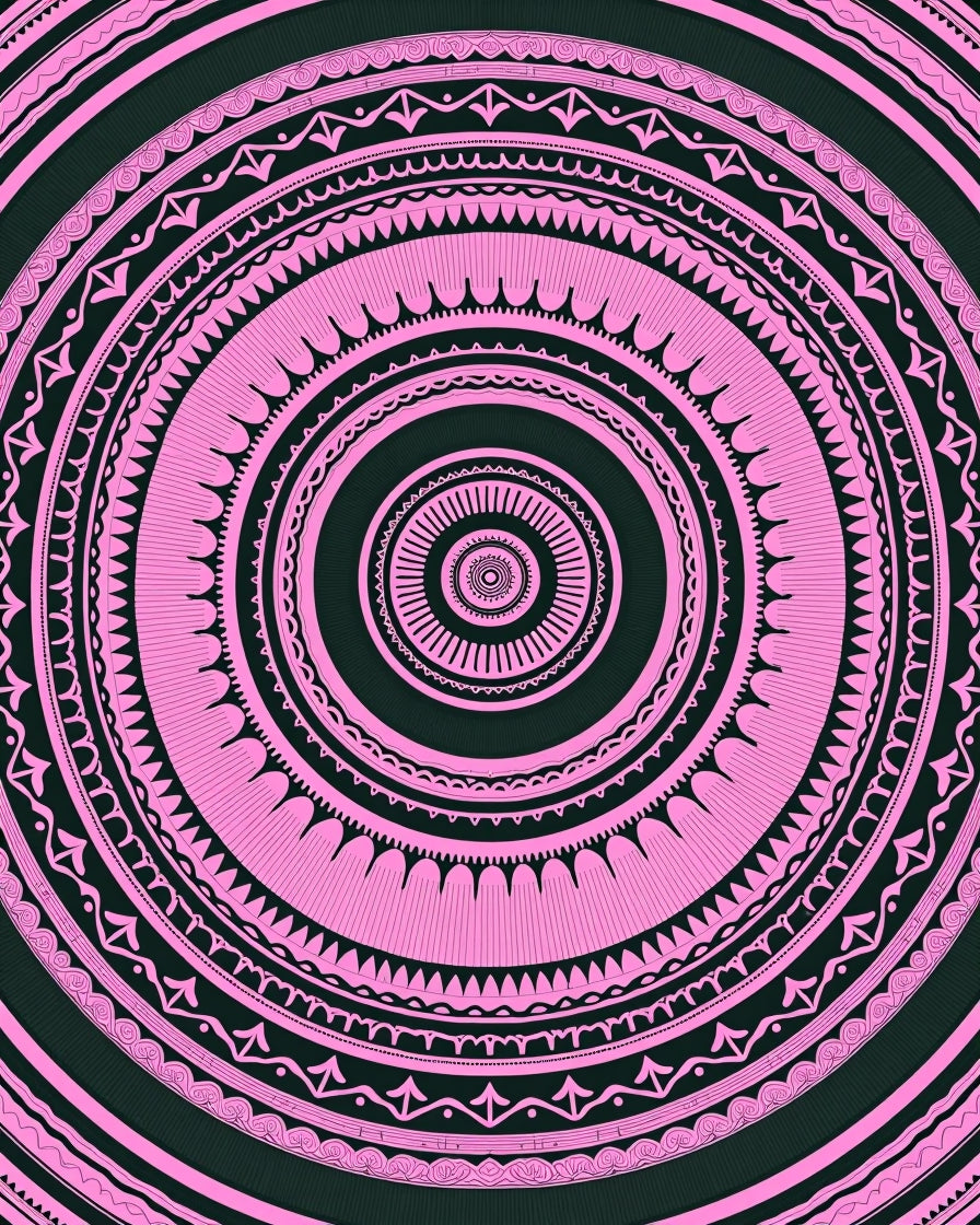 Pink And Black Concentric Pattern Design Rug