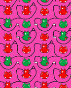 Playful Red Green Cat Pattern Rug