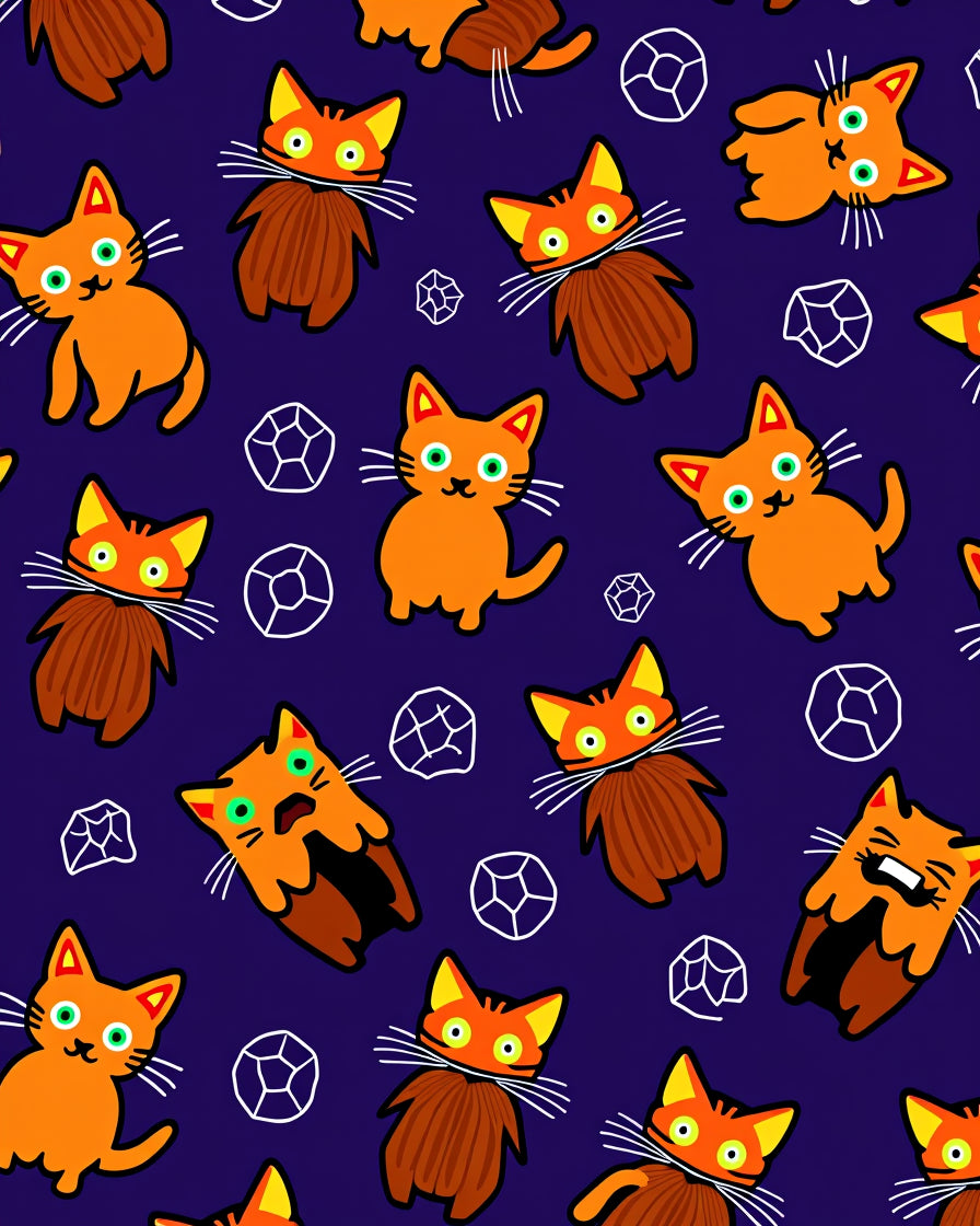 Whimsical Orange Cat Pattern Rug