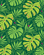 Vibrant Green Tropical Leaf Composition Rug