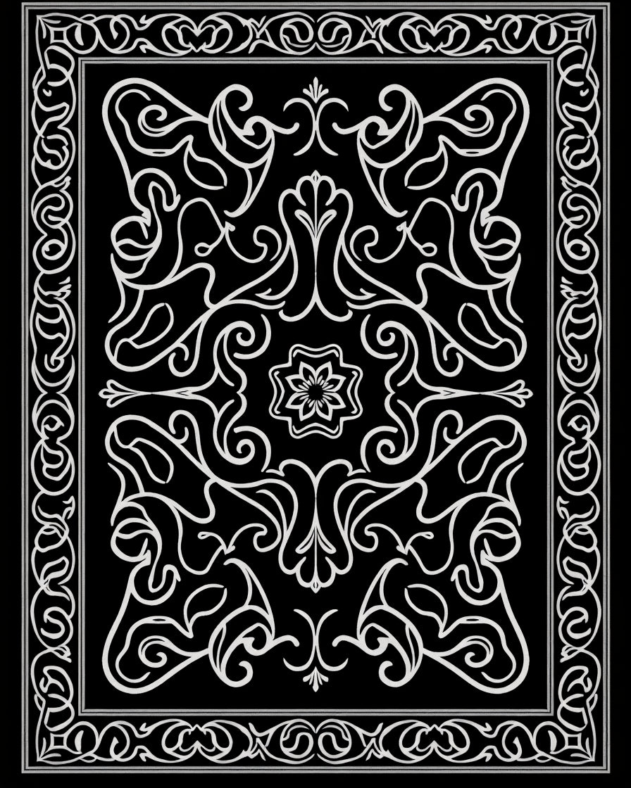 Elaborate Floral Outline Pattern Rug