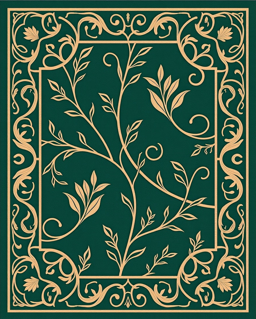 Emerald Green Golden Vine Scroll Rug