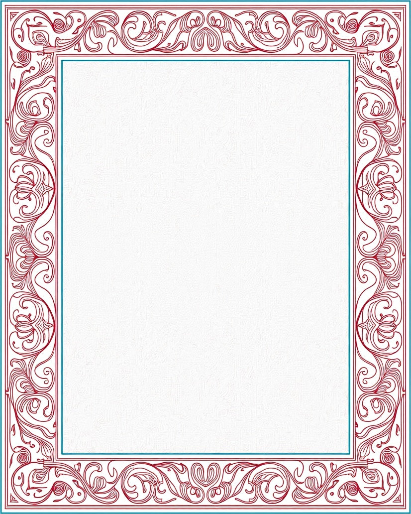 Ornate Red Blue Floral Scroll Border Rug