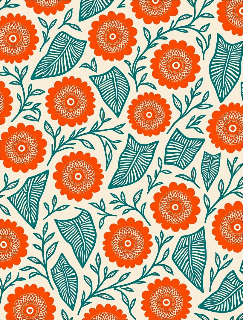 Orange Floral Leafy Pattern Rug