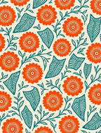 Orange Floral Leafy Pattern Rug