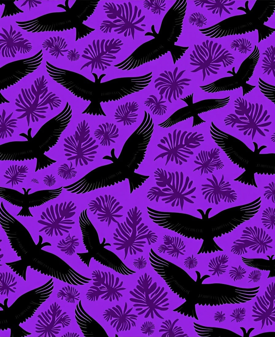 Black Eagles Tropical Foliage Pattern Rug