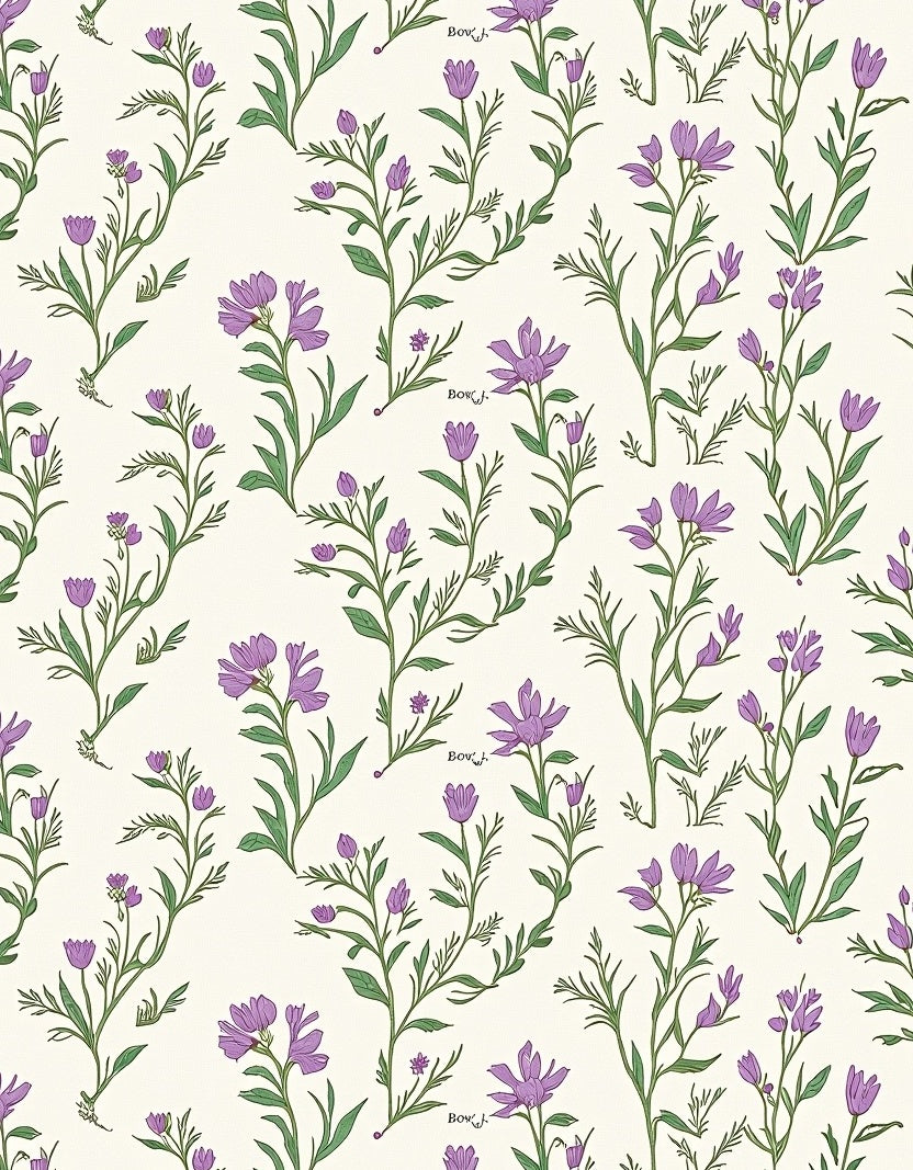 Purple Floral Pattern With Green Stems Rug