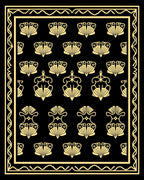 Elegant Fan Motif Black Gold Rug