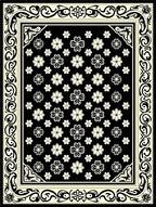 Elegant Black Floral Border Design Rug