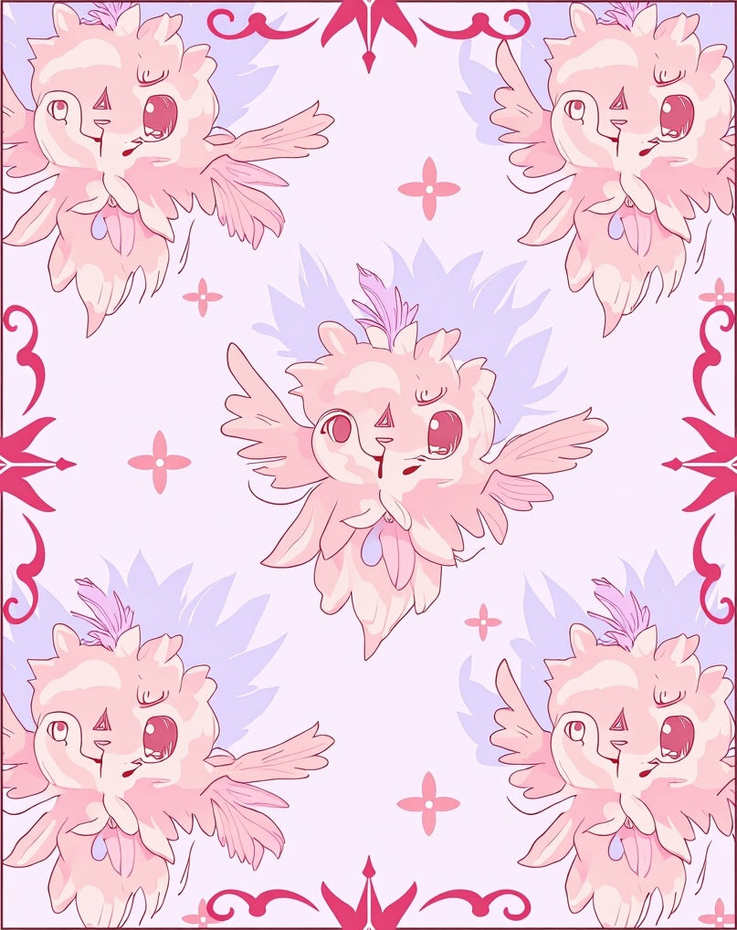 Cute Pink Creature Floral Pattern Rug