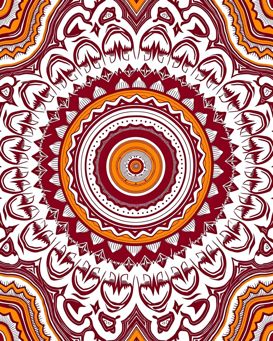 Maroon Orange Intricate Mandala Pattern Rug