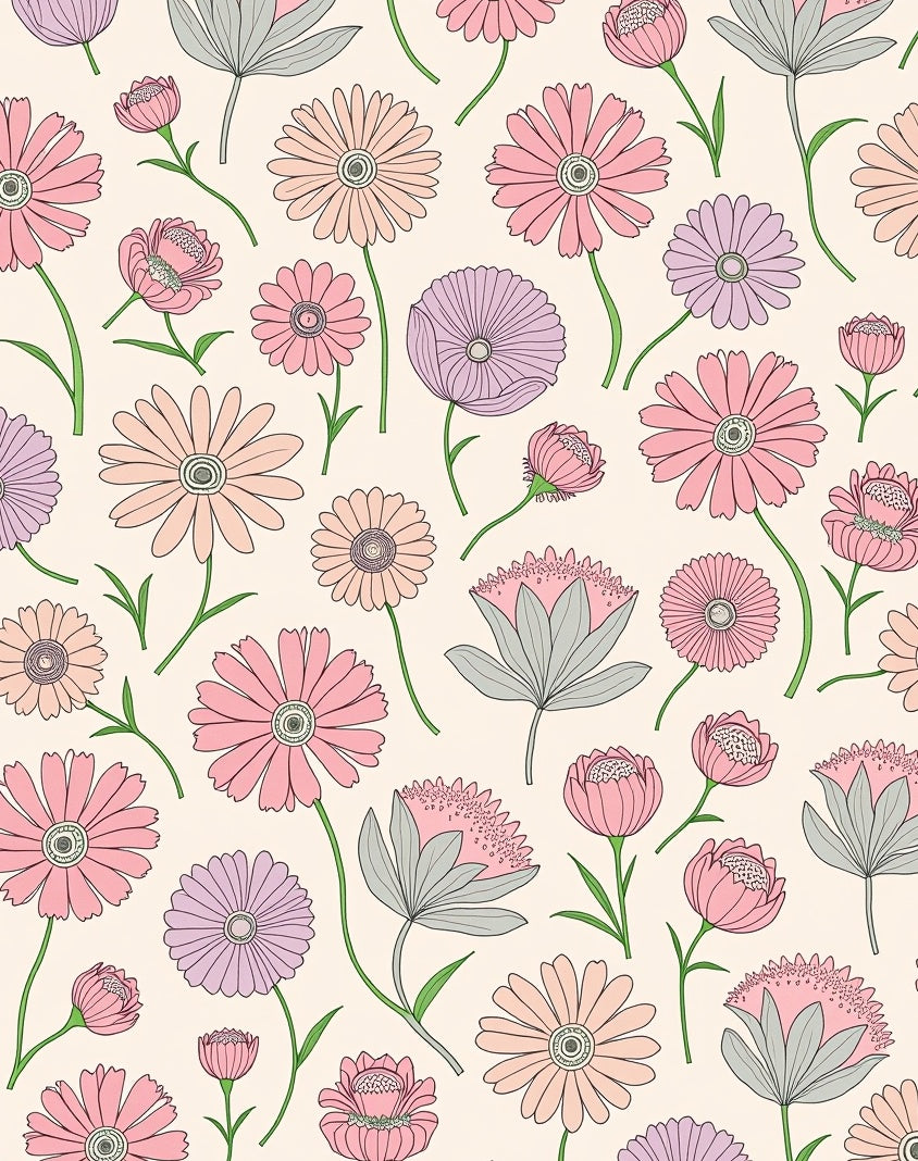 Delicate Floral Meadow Pattern Design Rug