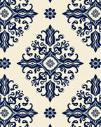 Classic Indigo Scrollwork Floral Motif Rug