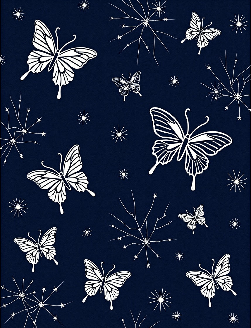 White Butterfly And Starburst Pattern Rug