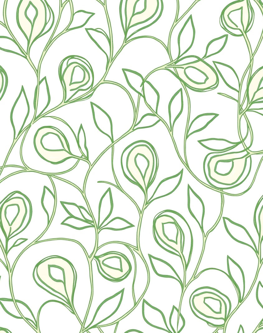 Green Swirl Floral Vine Pattern Rug