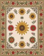 Floral Sunflower Rose Border Rug