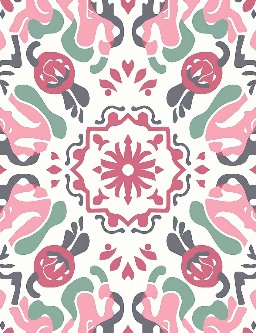 Whimsical Pastel Floral Medallion Pattern Rug