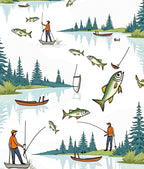 Fishing Scene with Forest Lake Pattern Rug