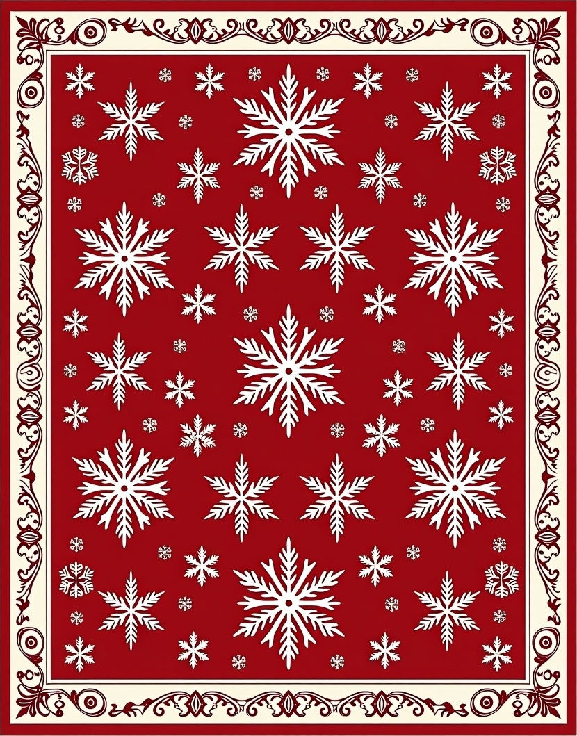 Red Snowflake Patterned Decorative Rug