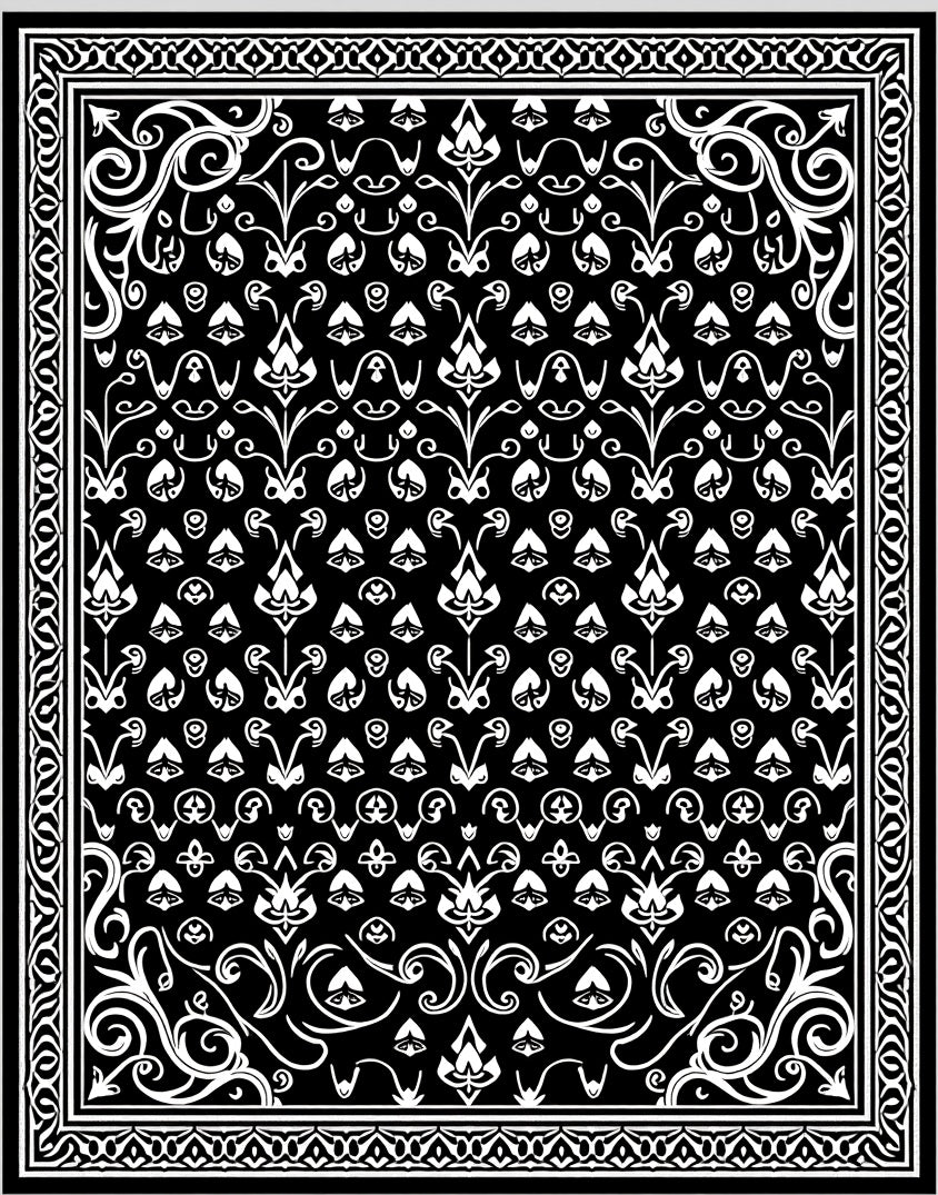 Classic Black White Floral Scroll Rug