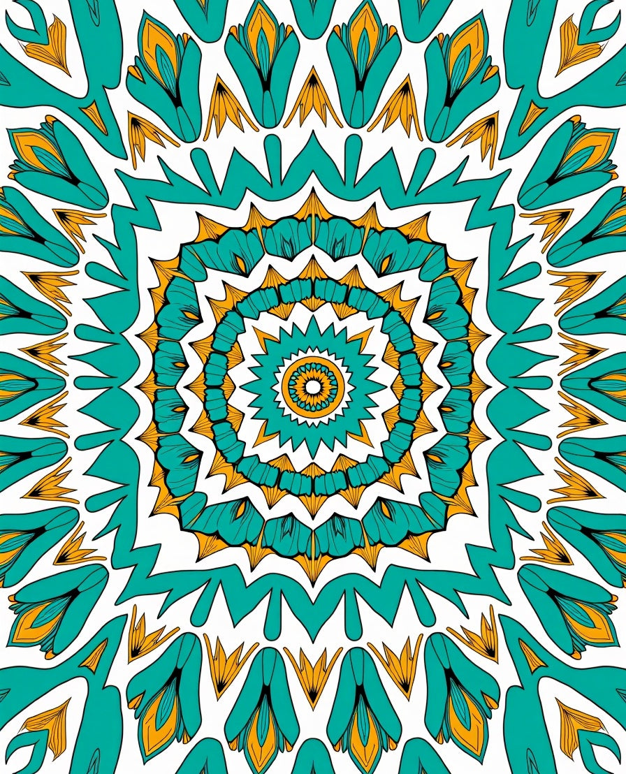 Teal Yellow Floral Mandala Pattern Rug