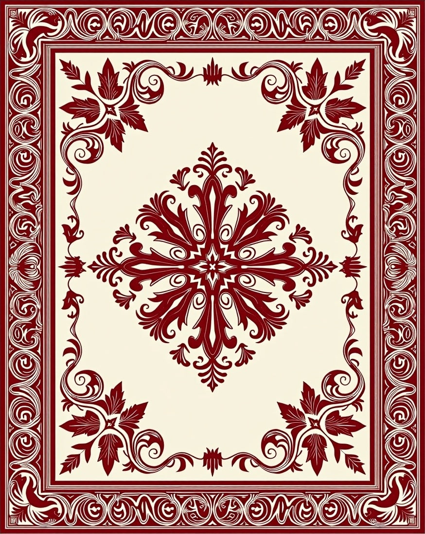 Ornate Floral Medallion and Border Design Rug