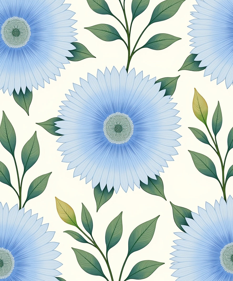 Delicate Blue Floral Pattern Rug