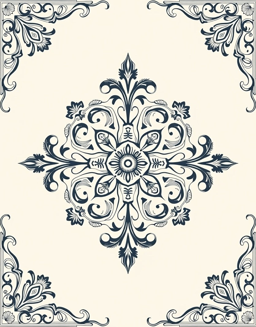 Ornate Floral Scrollwork Design Rug