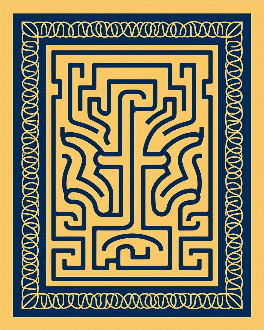 Bold Blue Maze Geometric Abstract Rug