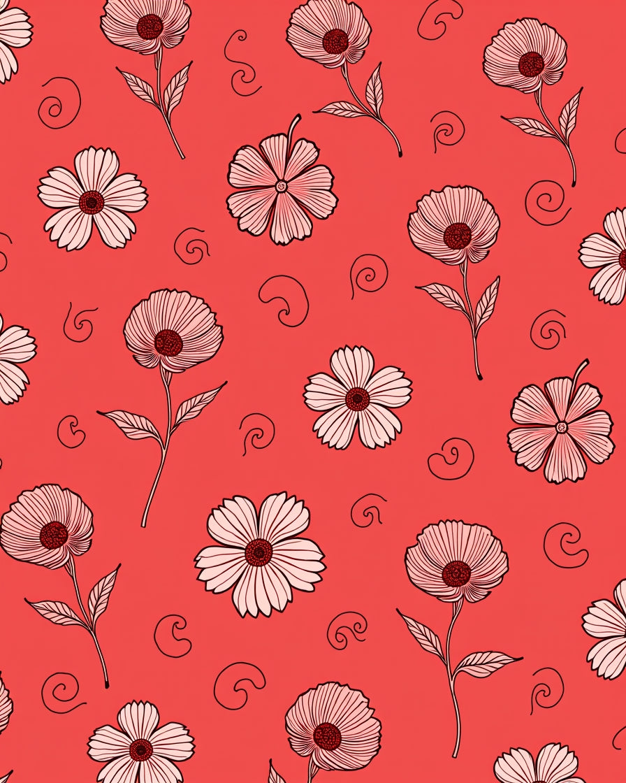 Delicate Floral Pattern with Swirl Accents Rug