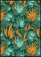 Tropical Orange Aqua Leaf Medley Rug