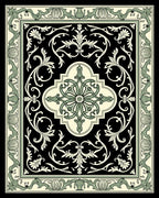 Vintage Black Ivory Green Floral Medallion Rug