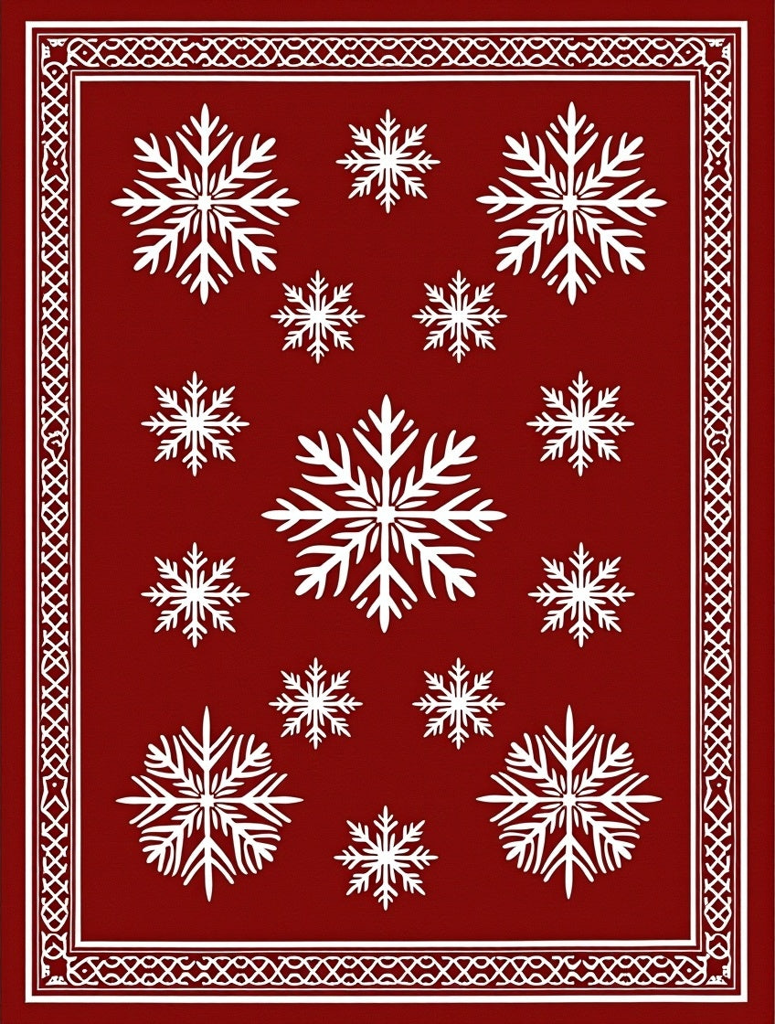 Red Snowflake Pattern Rug