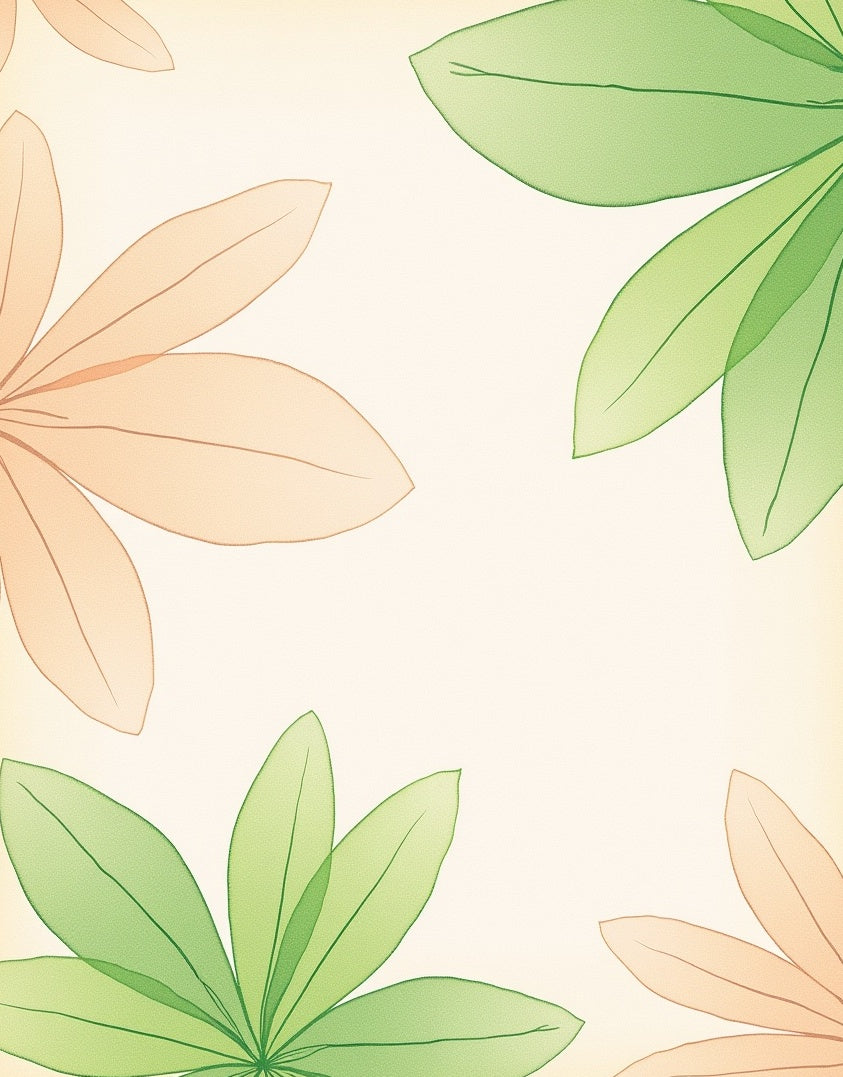 Soft Peach Green Leaf Outline Rug