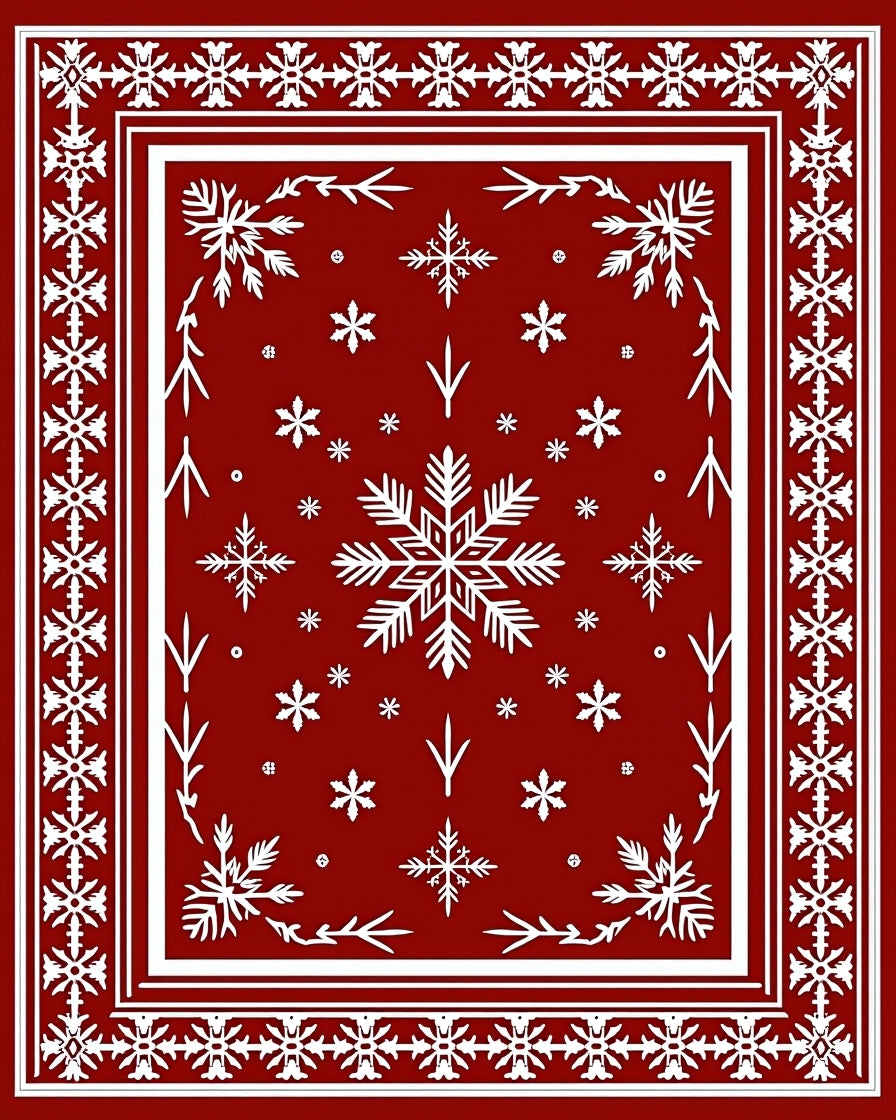 Red White Intricate Snowflake Pattern Rug