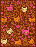 Whimsical Cats And Floral Swirls Design Rug