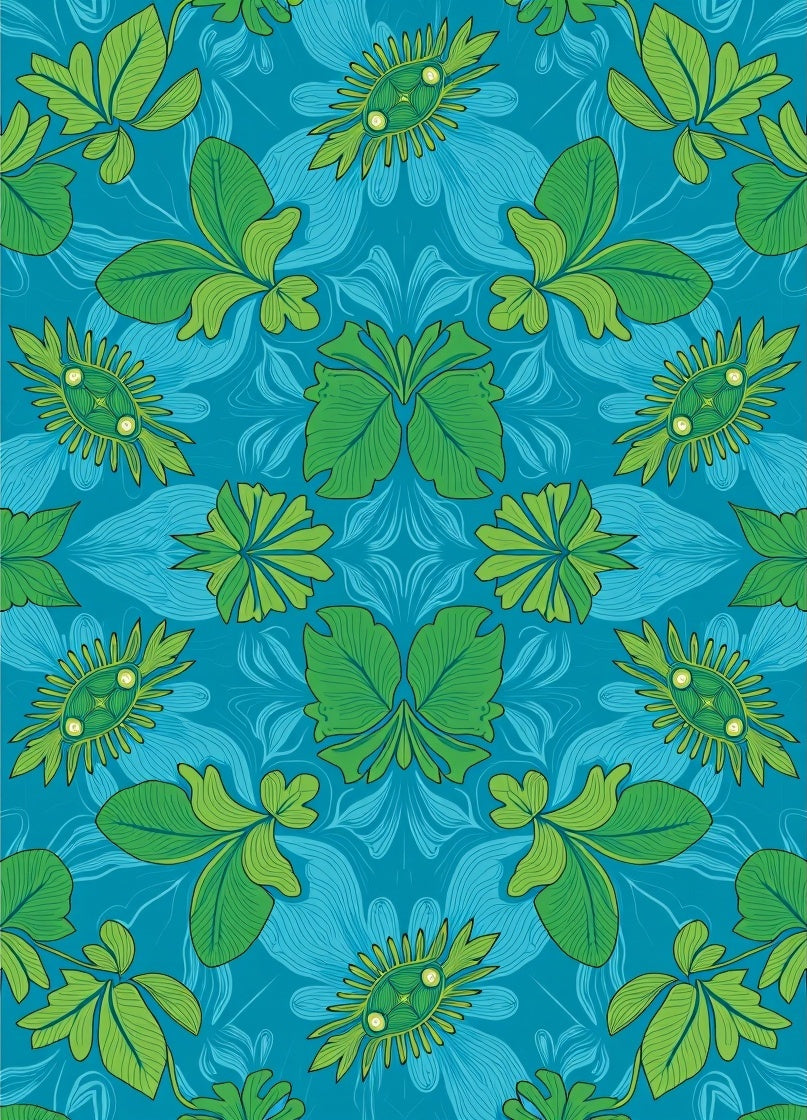 Vibrant Green Floral Water Pattern Rug