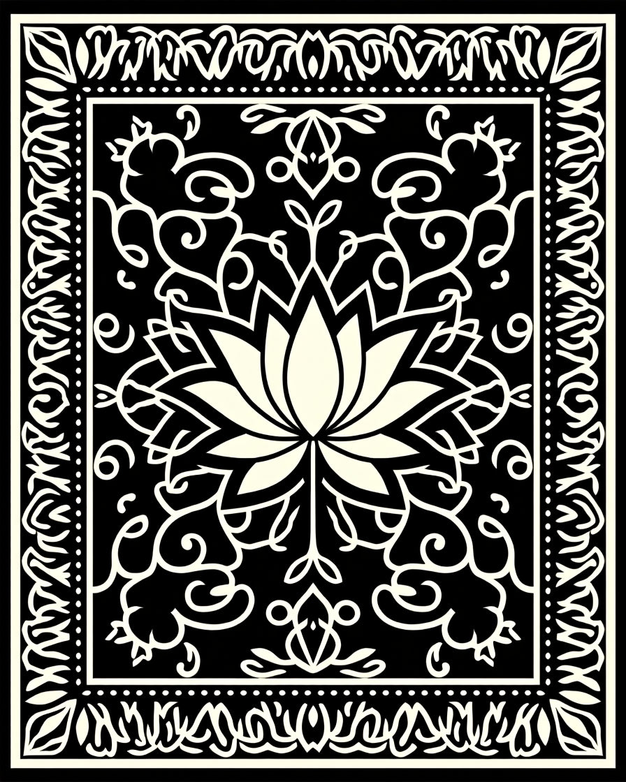 Elegant Lotus Floral Intricate Pattern Rug