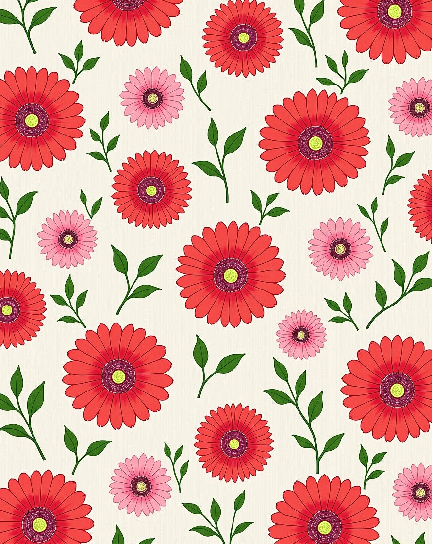 Bright Floral Pattern with Green Stems Rug