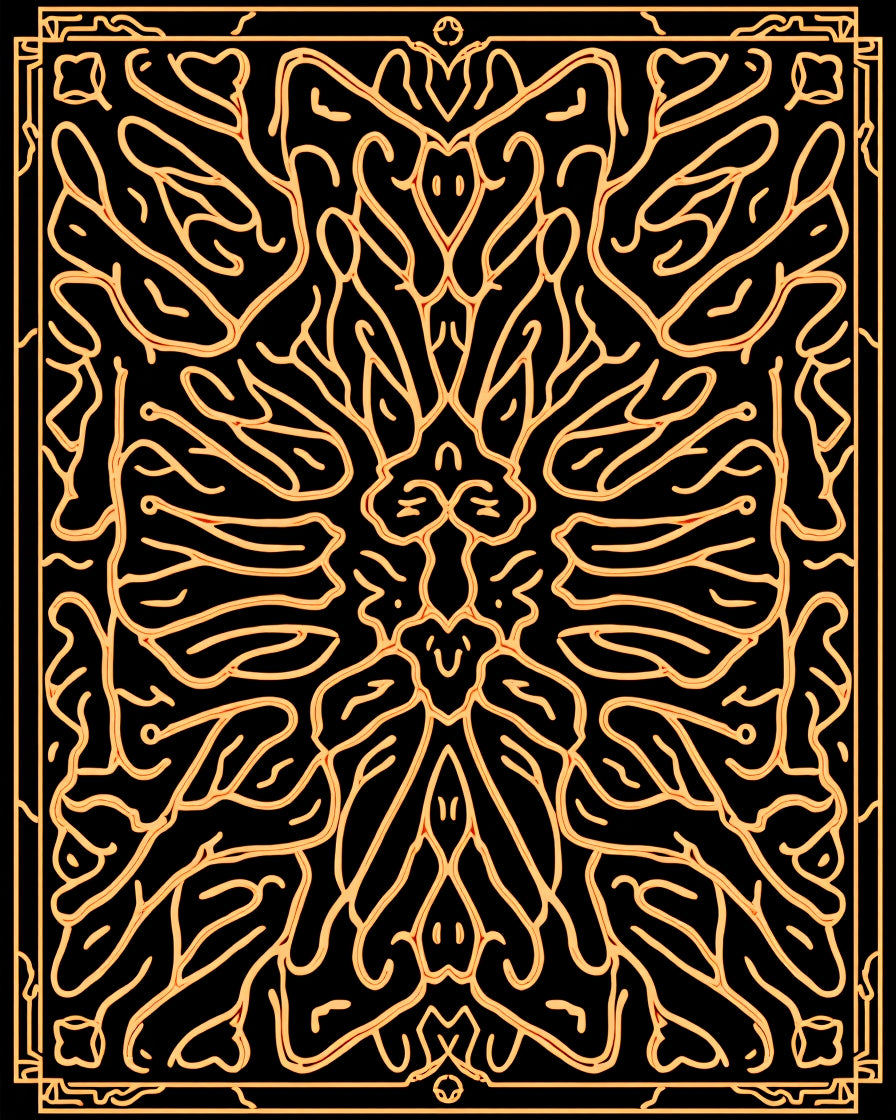 Intricate Black Gold Symmetric Design Rug