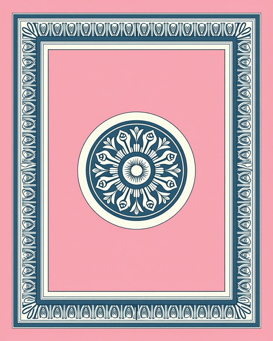 Framed Floral Medallion Pattern Rug
