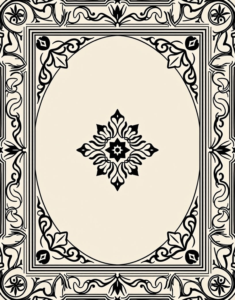 Ornate Black Floral Border Rug