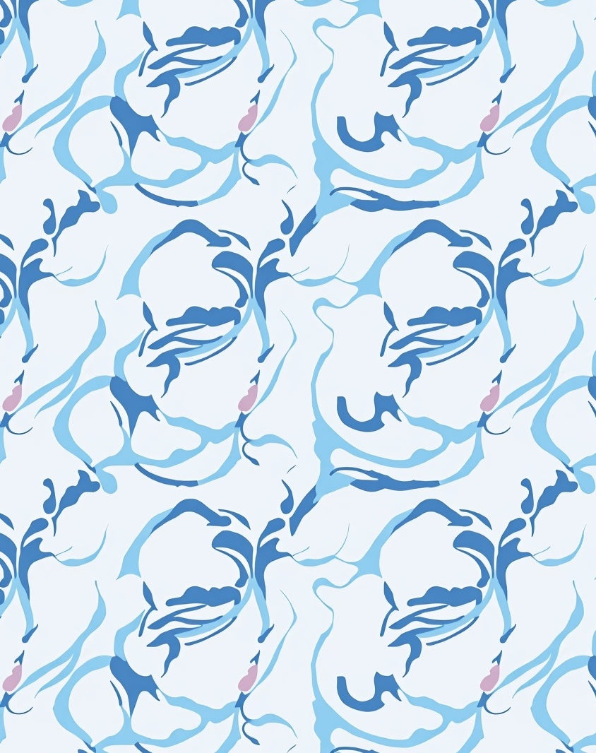 Abstract Blue Floral Swirl Pattern Rug
