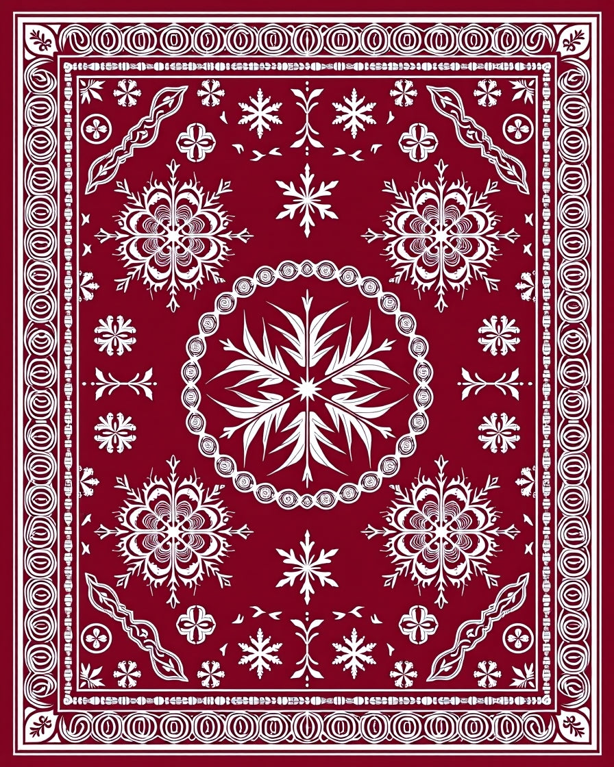 Rich Red Snowflake Pattern Rug