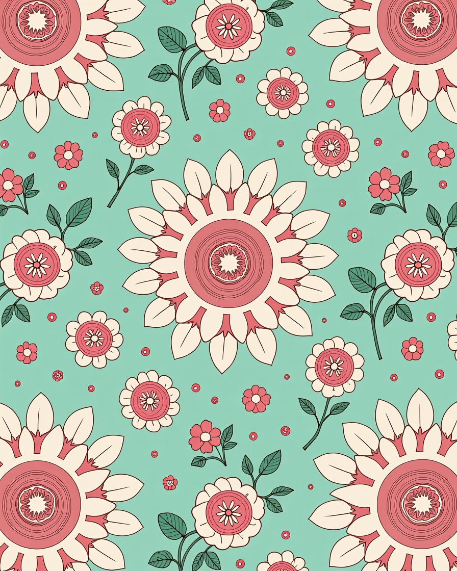 Retro Floral Patterns on Teal Background Rug