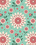 Retro Floral Patterns on Teal Background Rug