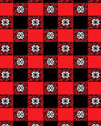 Red Black Floral Checkered Pattern Rug