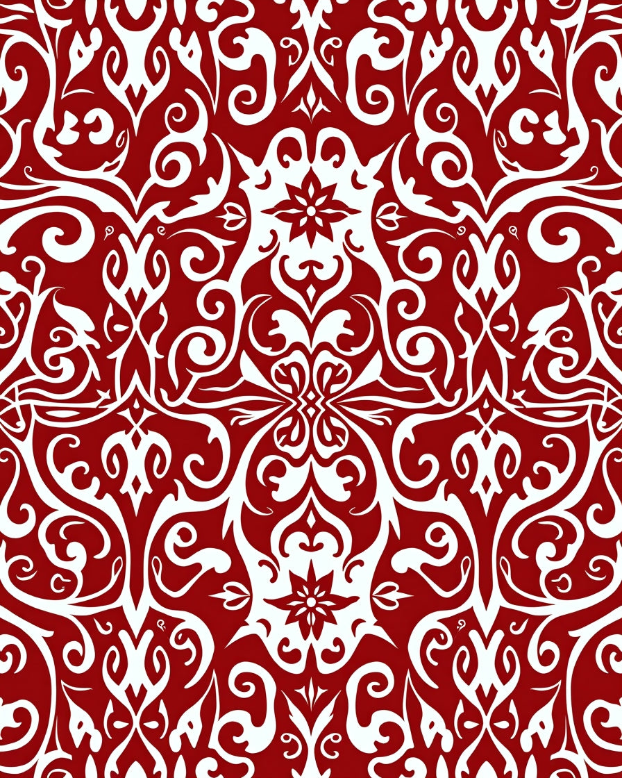 Red and White Floral Damask Design Rug